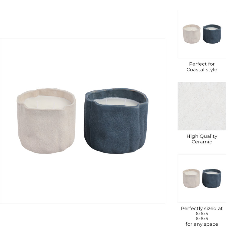 Sagebrook Home 2-Pieces 31 Oz Pink Beach Wavy Candle, Ivory/Blue