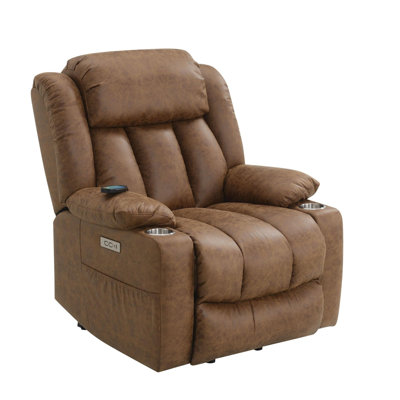 Fauteuil inclinable électrique en cuir brun avec fonction de levage, de chauffage et de massage
