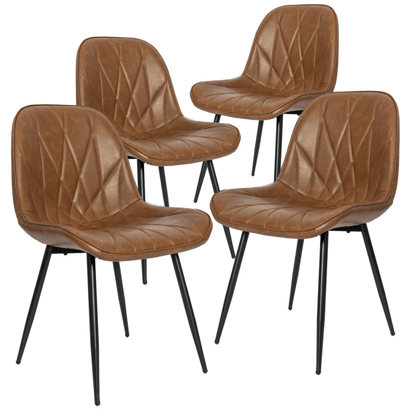 Ensemble de 4 chaises de salle à manger en similicuir George Oliver, confortables et modernes sans accoudoirs avec pieds en métal, style Mid-Century