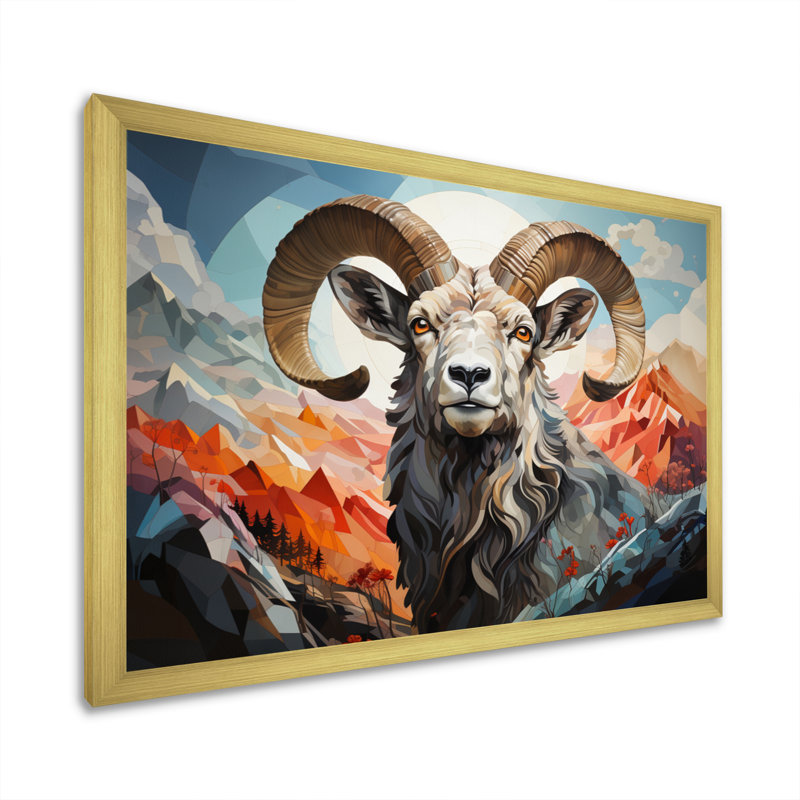 Goat Mountain Guardian géométrique, H 16 po x l 32 po x P 1 po, Encadrement doré