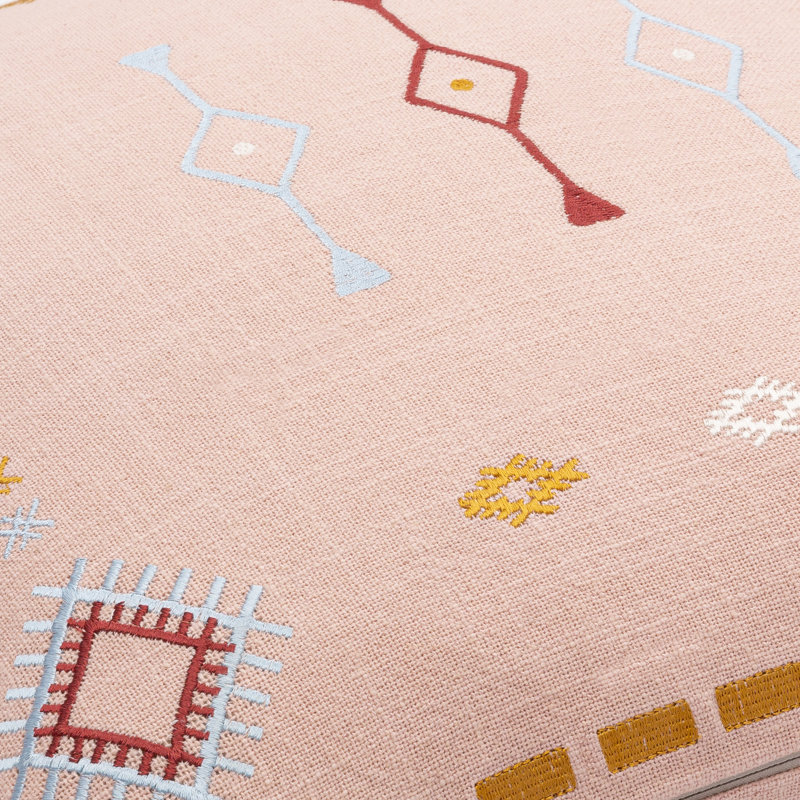Decatur Embroidered Down Throw Pillow, 22" x 22", Dusty Pink/Pale Blue/Mustard, Polyester