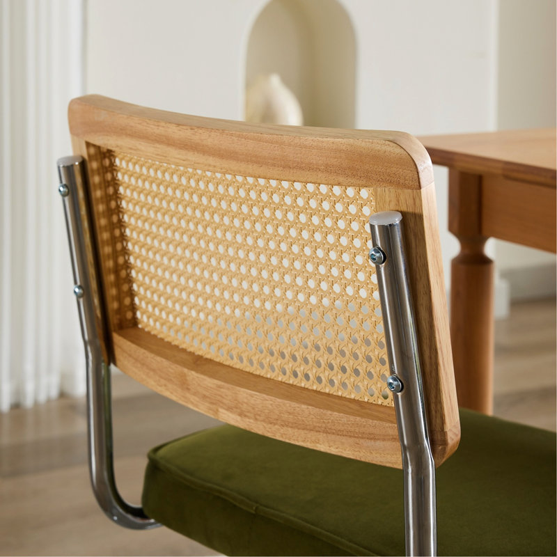 2 chaises de salle à manger de style moderne Mid-Century, velours olive, dossier, base en acier inoxydable, pour une durabilité accrue
