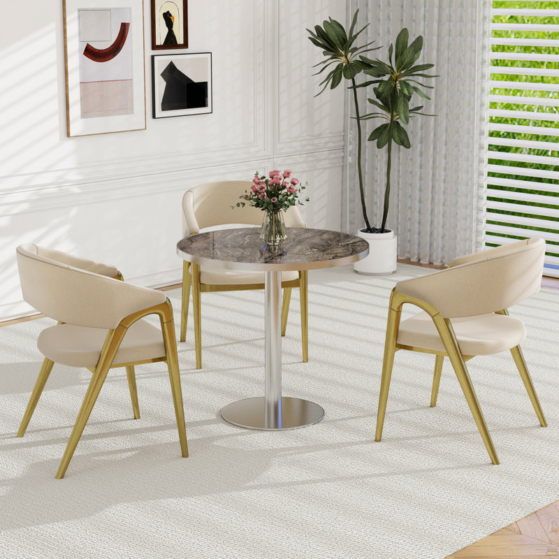 Table bistro ronde de 31,5 pouces avec plateau en faux marbre et plateau en métal robuste, facile à assembler, diamètre de la structure en métal robuste