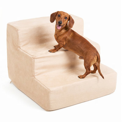 PETMAKER 3-Step Pet Stairs with Removable Zippered Microfiber Cover- Tan