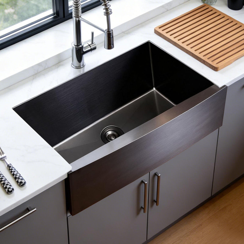 33X21 Inch  Farmhouse Kitchen Sink Apron Front Single Bowl, Matte Black