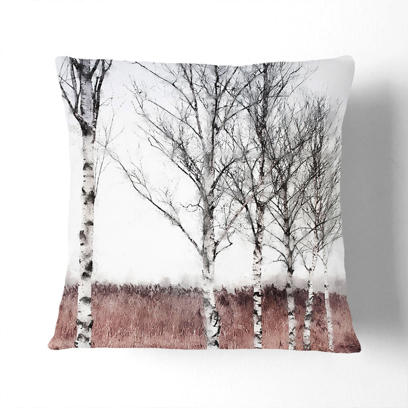 Row of Birch Trees Cushion with Filling, Black, 40cm H x 40cm W x 15cm D