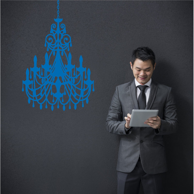 Décalcomanie murale lustre ornée, H 24 po x l 16 po x P 0,01 po, Bleu azur
