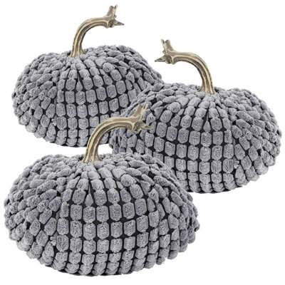 5.5X5.5X5"H Chenille Weighted Pumpkin-Gray, Set Of 3