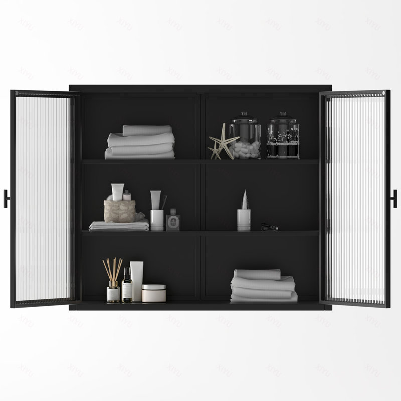 Armoire murale moderne à deux portes en verre avec rangement à trois niveaux pour le hall d'entrée, la salle de bain et la salle à manger