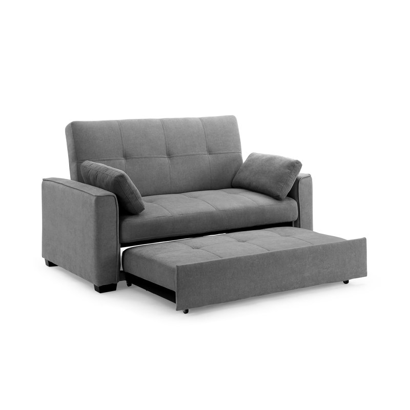 Canapé-lit à accoudoirs encastrés 67 po Alishka, Microfibre/microsuède gris clair