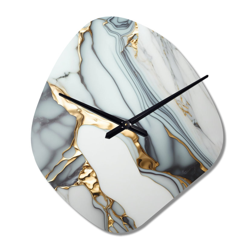 Horloge géométrique abstraite en forme de V en marbre doré et blanc - horloge asymétrique en métal blanc, Grand