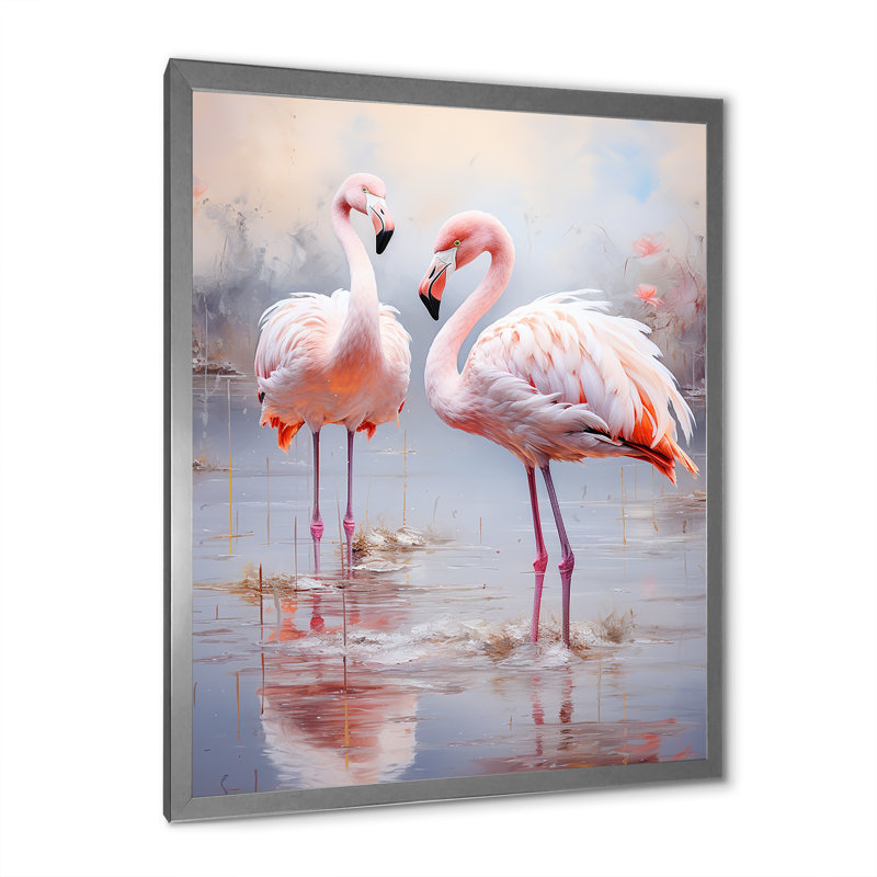 «Grand Flamingo Camargues Calm I» sur toile, Cadre simple argenté, H 40 po x l 30 po x P 1,5 po