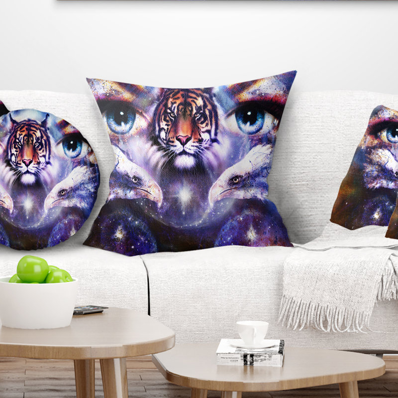 Coussin de collage eagles et femme à l’animal tiger, 16 po x 1 po, Coussin décoratif