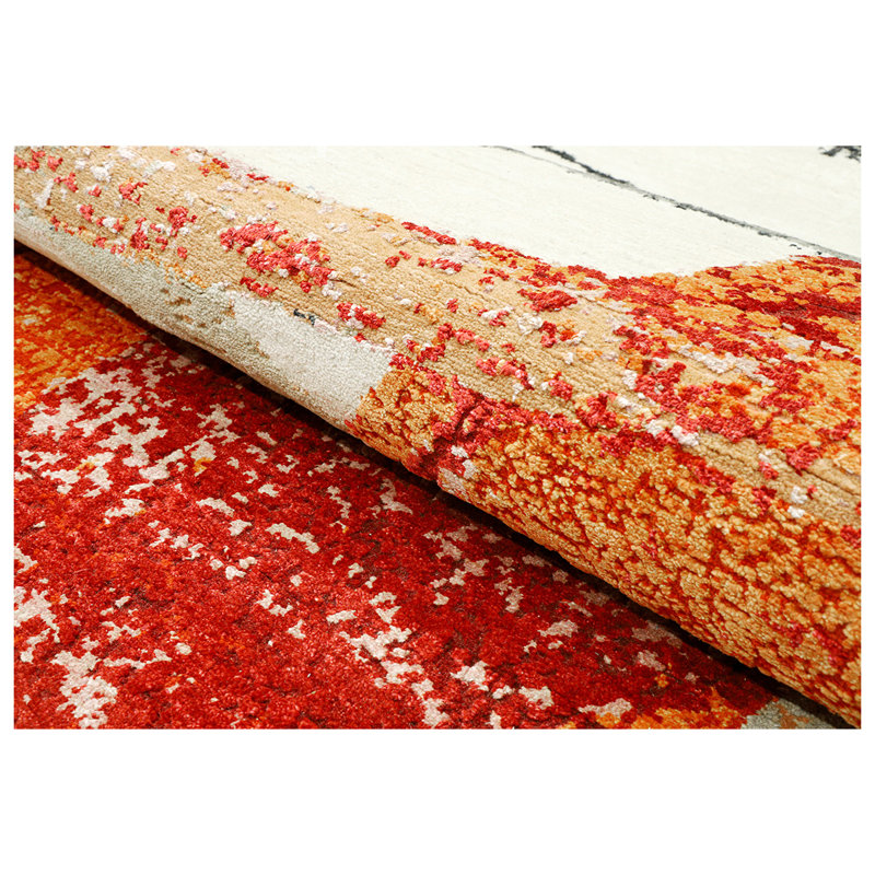 High-Quality Hand-Knotted Red/Black/Gray Area Rug, Rectangle 8' x 10', Ivory/Red