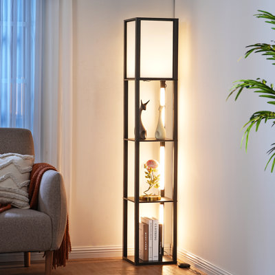 Catara 64.2'' Black LED Dimmable Column Floor Lamp with Shelves
