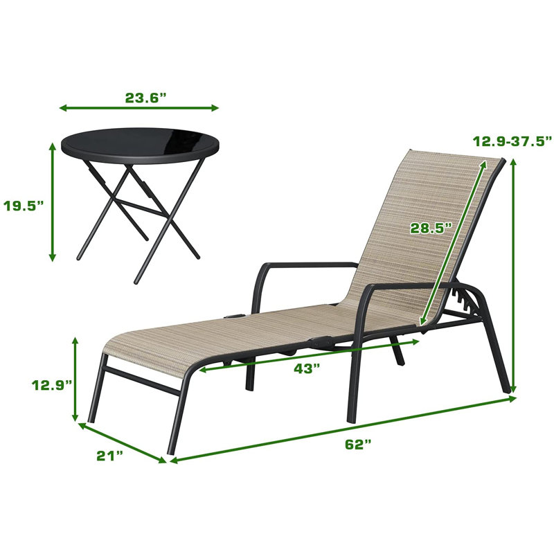 Ensemble de chaises longues d'extérieur à dossier réglable 3 pièces Latitude Run®
