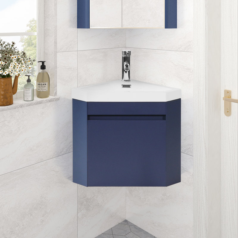 Meuble-lavabo de coin mural 22 po avec lavabo et robinet, Bleu