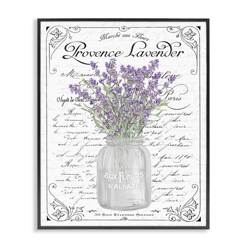Lavender Ornate French Script Black Framed Giclee Art by Lettered and Lined, Midnight Black Framed Giclee