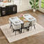Ensemble de table de salle à manger 7 pièces rectangulaire avec plateau fixe en faux marbre blanc et grain de bois et 6 chaises en velours beige pour les petits espaces et les cuisines modernes-129892187