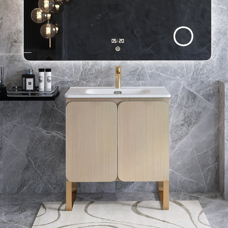 Meuble-lavabo de salle de bain mural autoportant 30 po avec lavabo en céramique