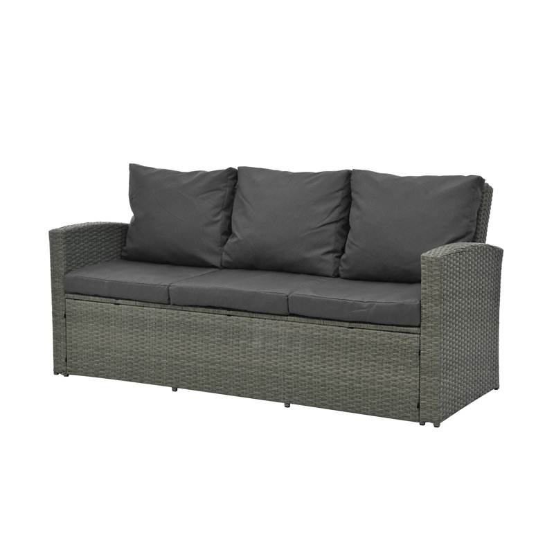 Ensemble de conversation pour patio 5 pièces, osier toutes saisons avec sièges rembourrés, coussins et table d'appoint, Gris