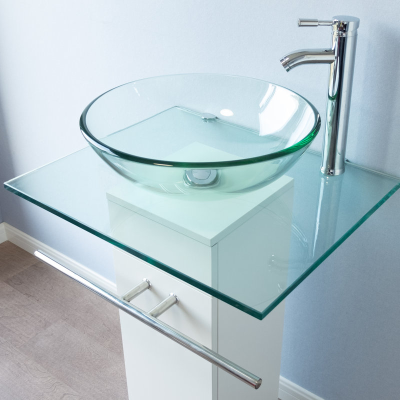 Hadalyn 23'' Single Bathroom Vanity with Tempered Glass Top, White