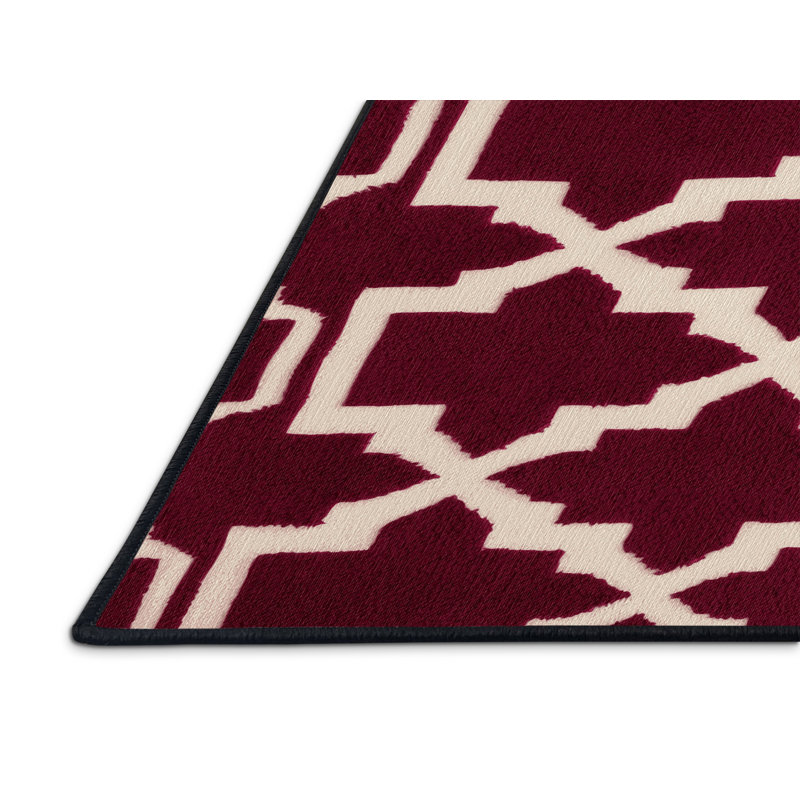 Tapis rouge en treillis lavable à la machine, Carré 5 pi