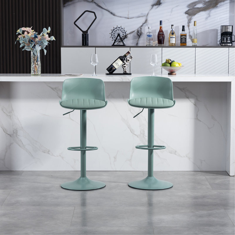 Ensemble de tabourets de bar 2 tabourets de bar pivotants à hauteur réglable avec dossier, chaises d'îlot de cuisine en cuir polyuréthane sans accoudoirs, grande base robuste pour la maison / le bar / le restaurant