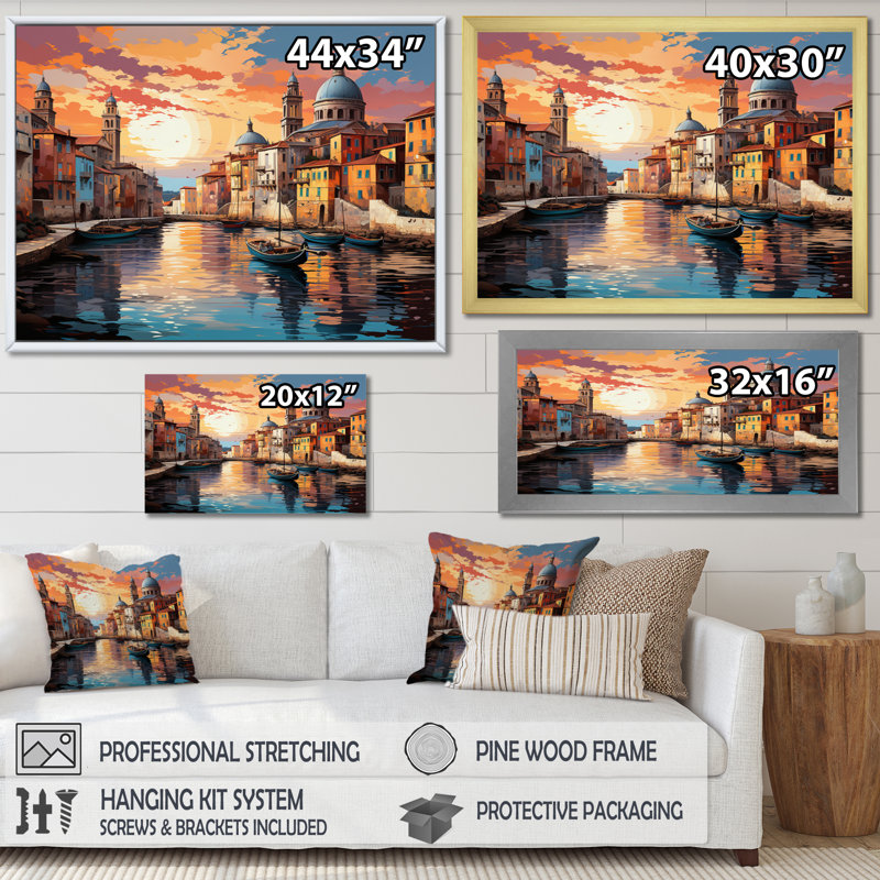 City Venice Architectural Popart II, reproduction d'art sur toile, Cadre photo blanc, H 16 po x l 32 po x P 1 po