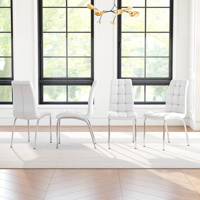 Upholstered Parsons Chair (set Of 4), White, Silver