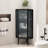 Black 21.71'' Floor Cabinet. Fashionable For Living Area. Tempered Glass Panels. Metal Body. Functional Storage. Easy Assembly And Maintenance Doors & For Bathroom, Room, Bedroom. Contemporary Style,-1781609082-1781609087