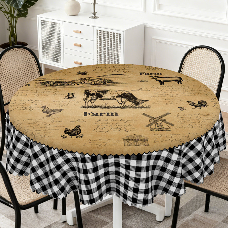 Nappe lavable en polyester de style campagnard avec motif vache et guingan