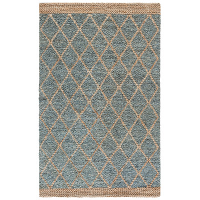 Keyren Natural Fiber Flat Weave Jute/Cotton/Wool Geometric Rug in Blue/Brown