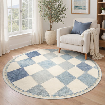 Tapis beige / ivoire à motif géométrique à losanges Aura, lavable à la machine