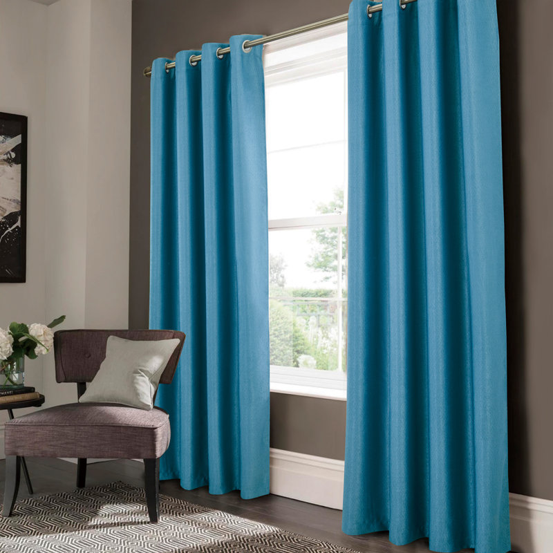 Wilfredo Embossed Matte Blackout Grommet Window Curtains, 52" W x 95" H, Blue