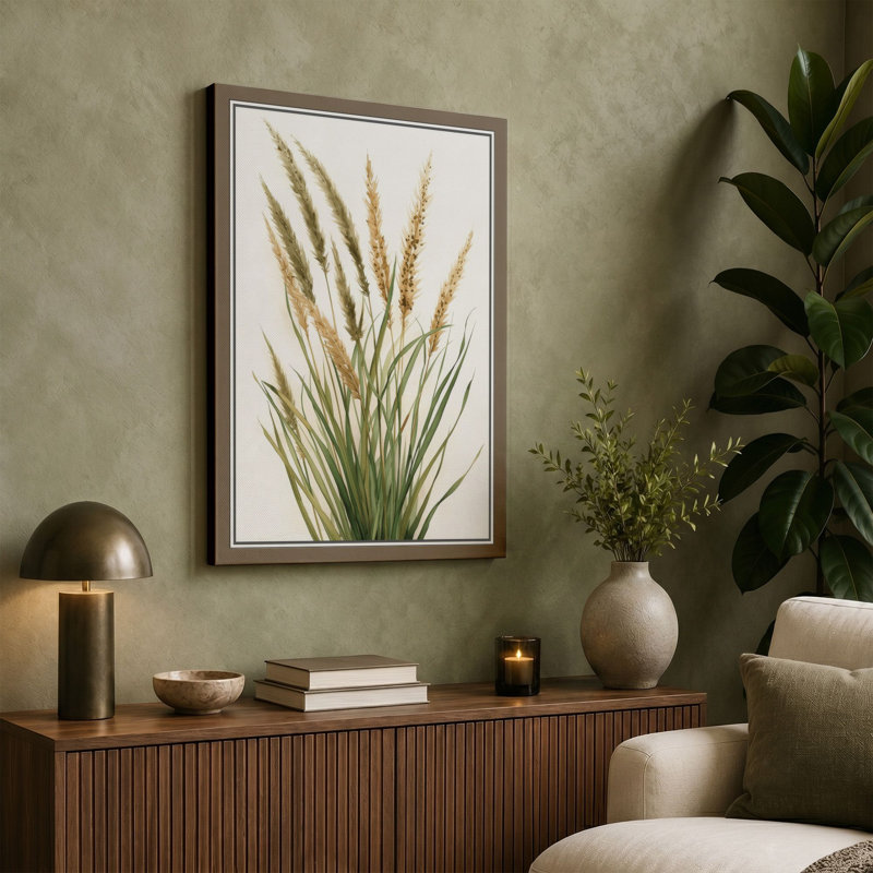 Grain Heads Study Botanical - Wrapped Canvas, 36x24 - 91.4 x 61.0 cm, White Border