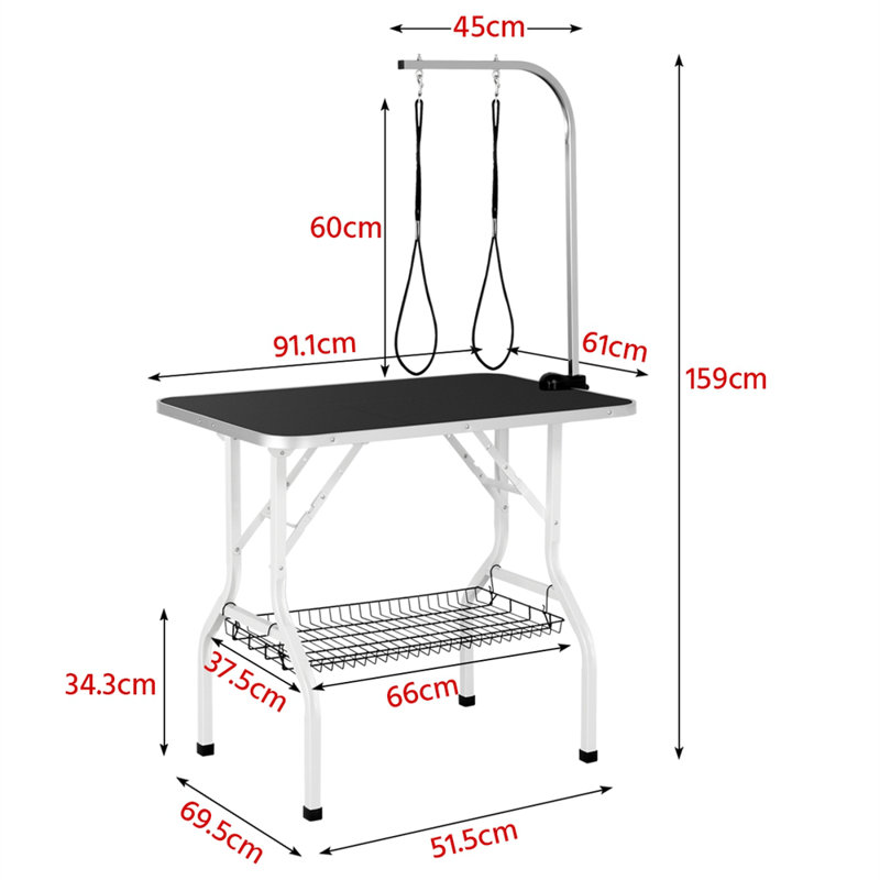 159cm H x 91cm W x 61cm D Adjustable and Foldable Dog Folding Grooming Table, Black/White