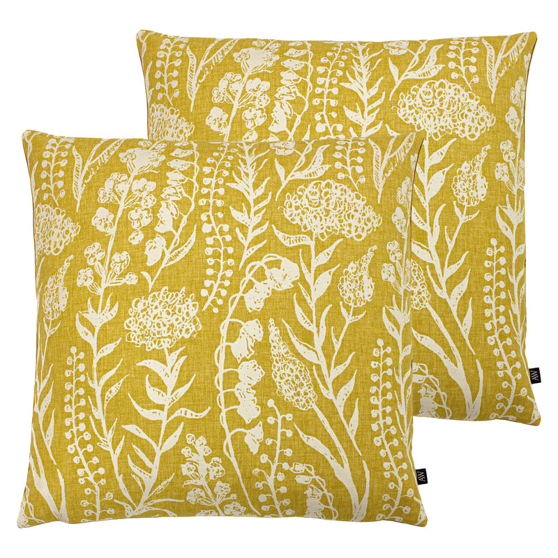 Floral Square Cushion, Feathers, Sunflower/Gold
