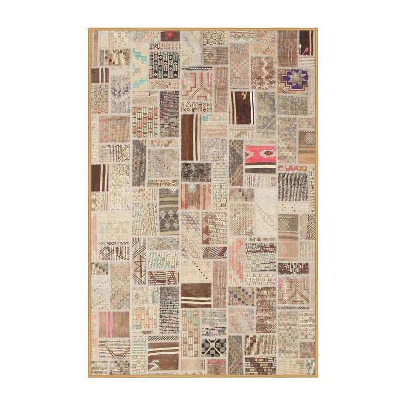 Tapis brun/vert/gris zone contemporaine, Rectangle 5 pi x 7 pi