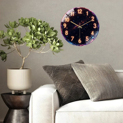 Cosmic Clock Face Glowing Numbers Art - 12'' Modern Glass Wall Clock