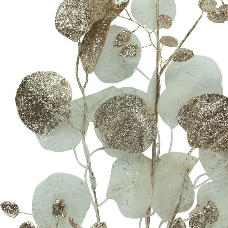 Glittered Winter Leaves Artificial Christmas Spray - 32" - White And Gold