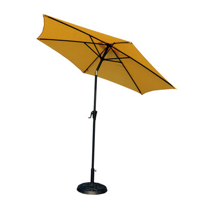 8.8 Feet Outdoor Aluminum Patio Umbrella, Patio Umbrella, Market Umbrella With 42 Pounds Round Resin Umbrella Base, Push Button Tilt And Crank Lift