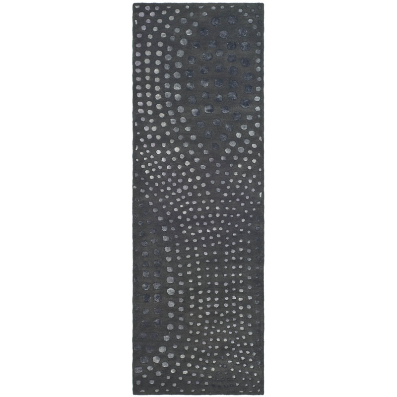 Tapis gris foncé en laine touffeté et fabriqué à la main à motif abstrait Amier, Tapis de couloir 2 pi 6 po x 16 pi