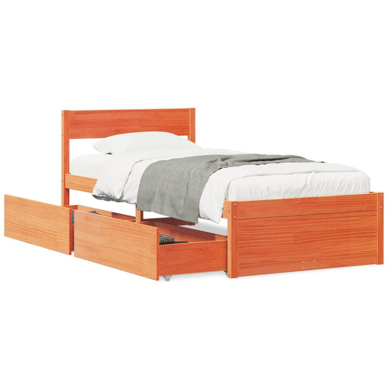 Losurdo Solid Wood Bed, EU Single - 90 x 200 cm, Wax Brown