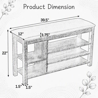 Un long banc à langer réglable en hauteur en bois d'hévéa naturel comprend un siège confortable, un espace de rangement dissimulé et de grands compartiments de rangement