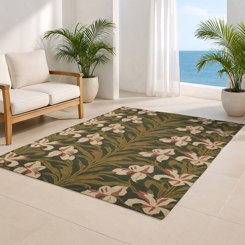 Botanical Brown Indoor and Outdoor Area Rug, Rectangle 2' x 3'