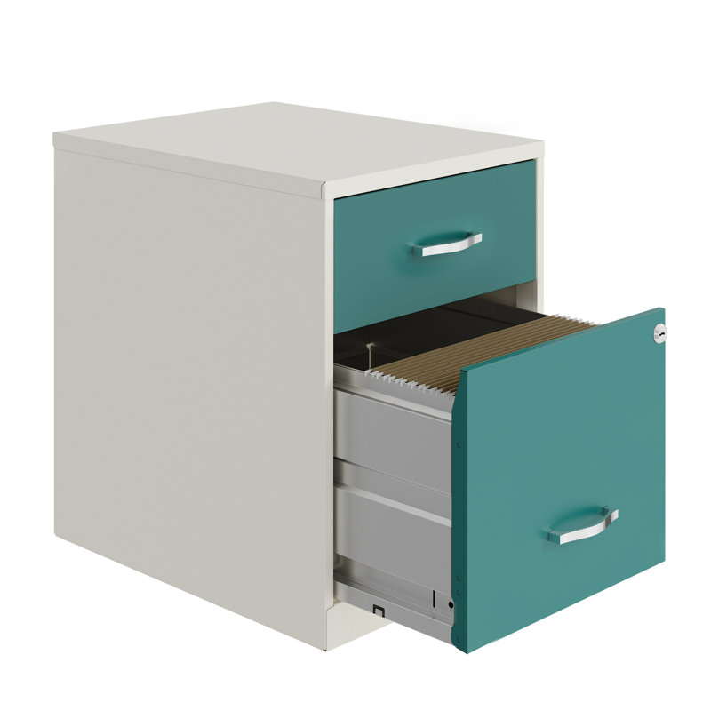 14.25'' Wide Steel File Cabinet, Teal/White