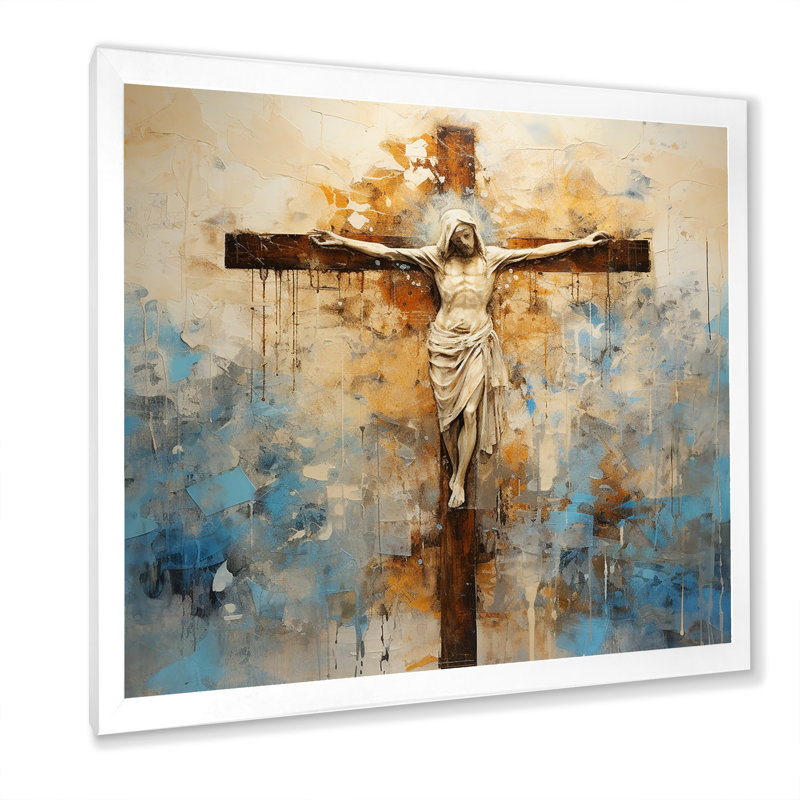 Minimalisme, croix religieuse de Jésus sur toile, Cadre simple blanc, H 16 po x l 16 po x P 1 po