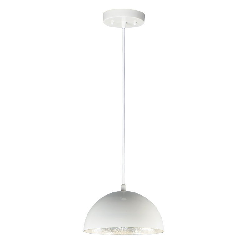 Luminaire suspendu en forme de dôme à 1 lumière Pizano, H 8 po x l 14 po x P 14 po, Blanc