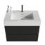 Meuble-lavabo suspendu de 76 cm (30 po) avec lavabo en surface solide blanche brillante et tiroirs noirs mats, pour salle de bain moderne, monobloc.

Vasque sans bonde ni robinetterie, à monter soi-même.-285055185-285055191